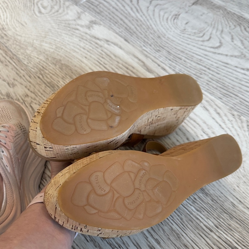 Kork-Ease Cognac Brown Leather Wedge Sandals - Picture 5 of 8